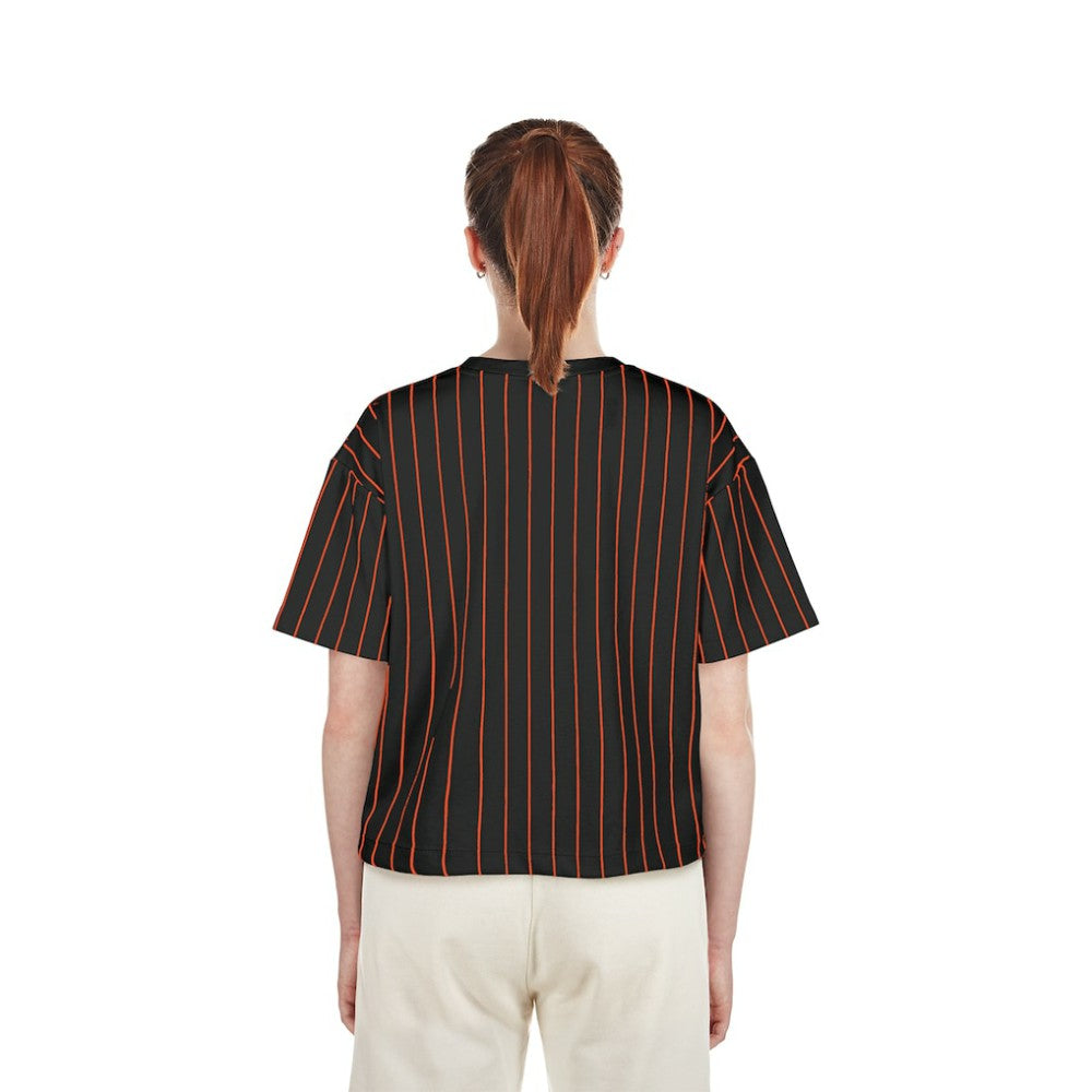 MLB Baltimore Orioles New Era Women's Cooperstown Collection Multiplier Pinstripe Cropped T-Shirt