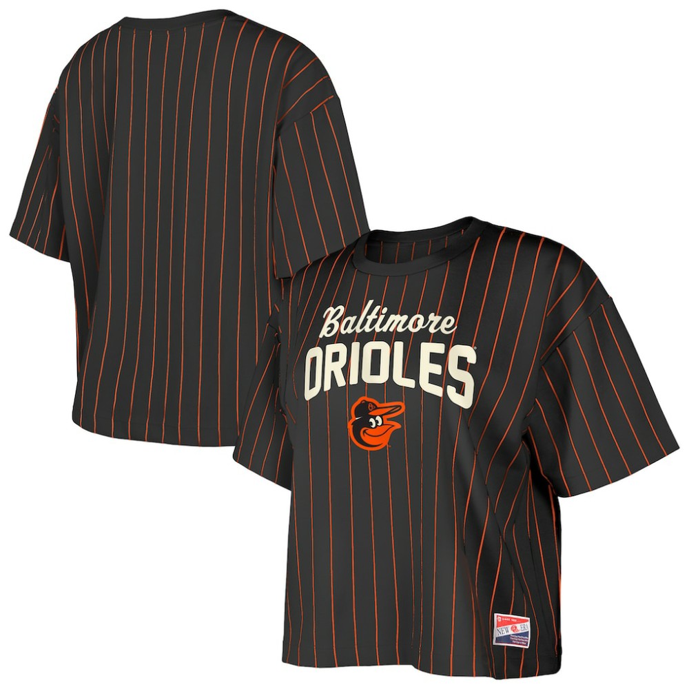 MLB Baltimore Orioles New Era Women's Cooperstown Collection Multiplier Pinstripe Cropped T-Shirt