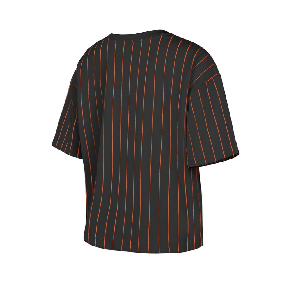 MLB Baltimore Orioles New Era Women's Cooperstown Collection Multiplier Pinstripe Cropped T-Shirt