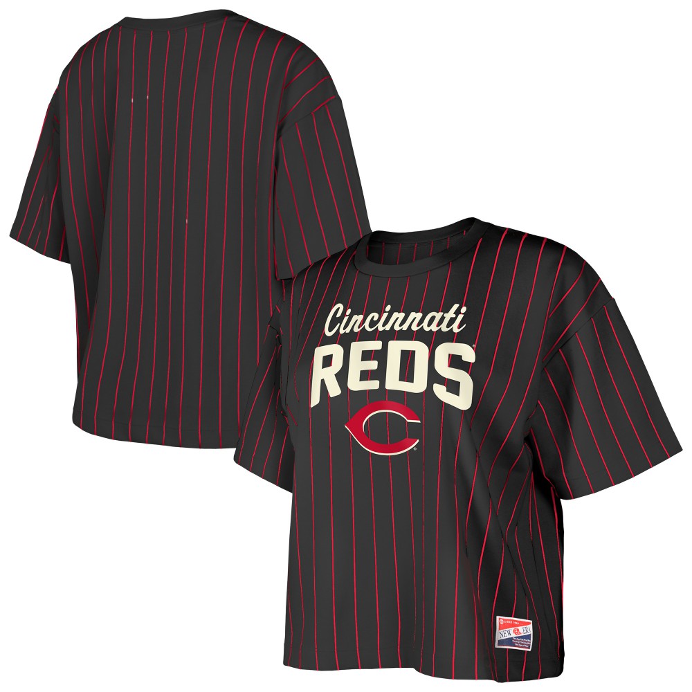 MLB Cincinnati Reds New Era Women's Cooperstown Collection Multiplier Pinstripe Cropped T-Shirt