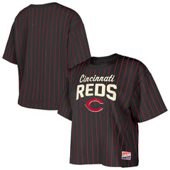 MLB Cincinnati Reds New Era Women's Cooperstown Collection Multiplier Pinstripe Cropped T-Shirt