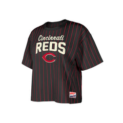 MLB Cincinnati Reds New Era Women's Cooperstown Collection Multiplier Pinstripe Cropped T-Shirt