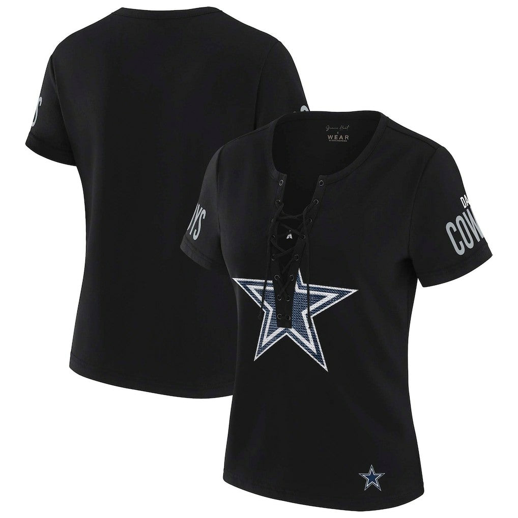 WEAR by Erin Andrews x Gracie Hunt Women's Draft Me Lace-Up T-Shirt - Dallas Cowboys