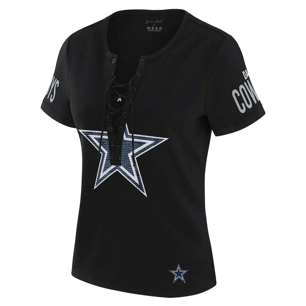 WEAR by Erin Andrews x Gracie Hunt Women's Draft Me Lace-Up T-Shirt - Dallas Cowboys
