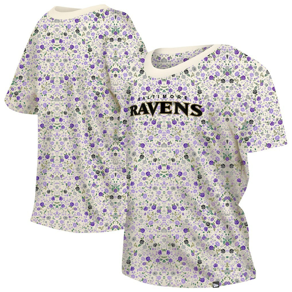Women's Glam Game Floral Scoop Neck T-Shirt - Baltimore Ravens