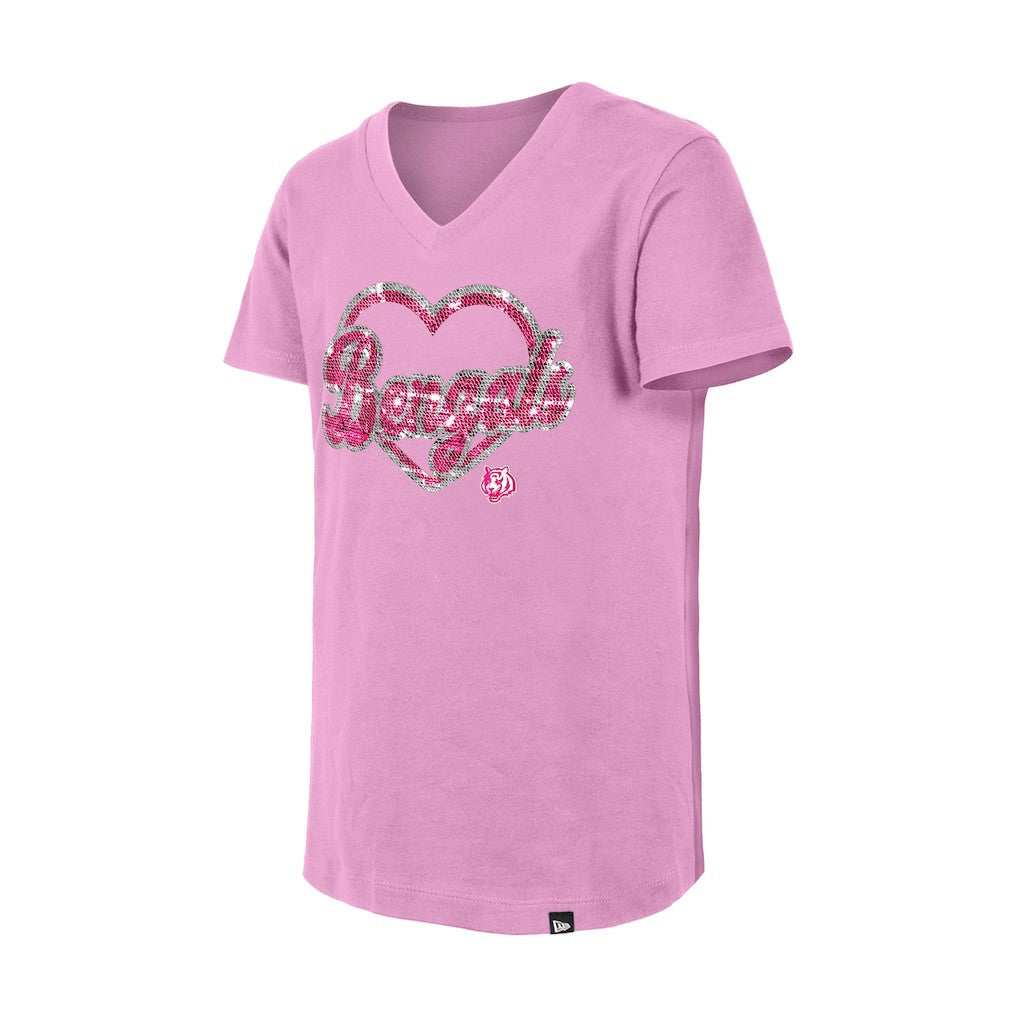 Girls Youth Flip Sequins V-Neck T-Shirt - Cincinnati Bengals