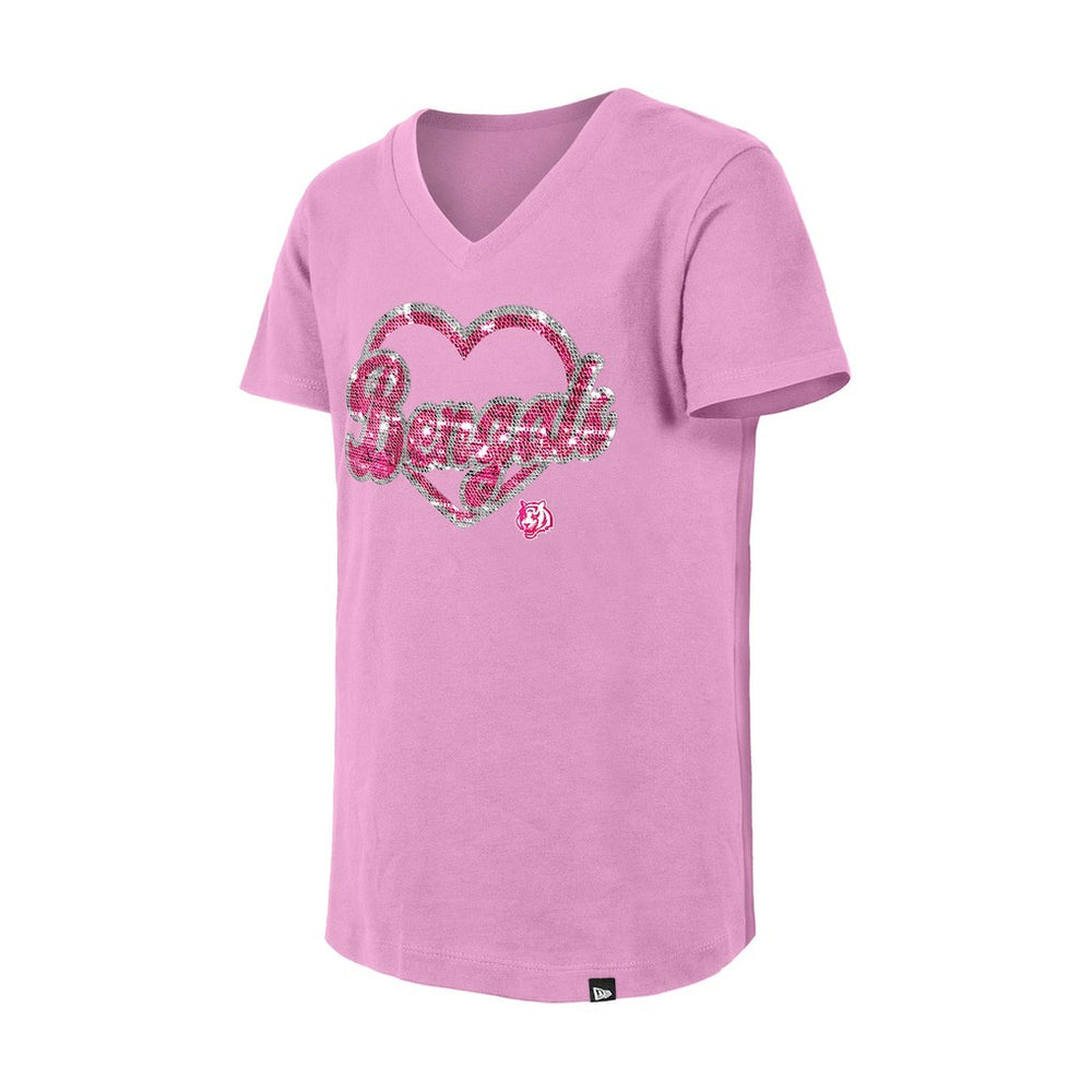 Girls Youth Flip Sequins V-Neck T-Shirt - Cincinnati Bengals