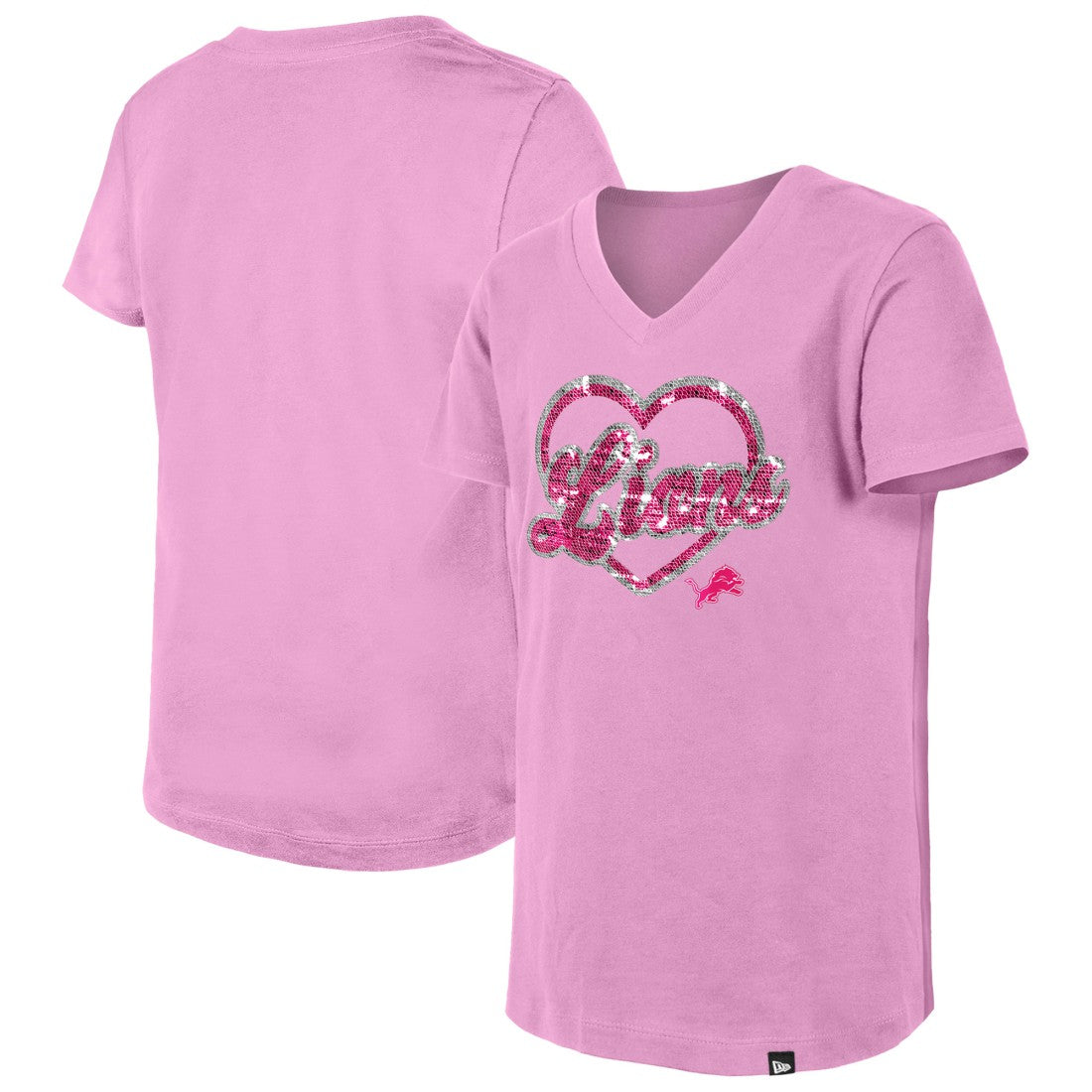 Girls Youth Flip Sequins V-Neck T-Shirt - Detroit Lions