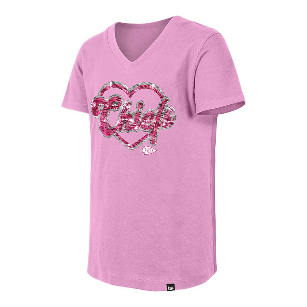Girls Youth Flip Sequins V-Neck T-Shirt - Kansas City Chiefs