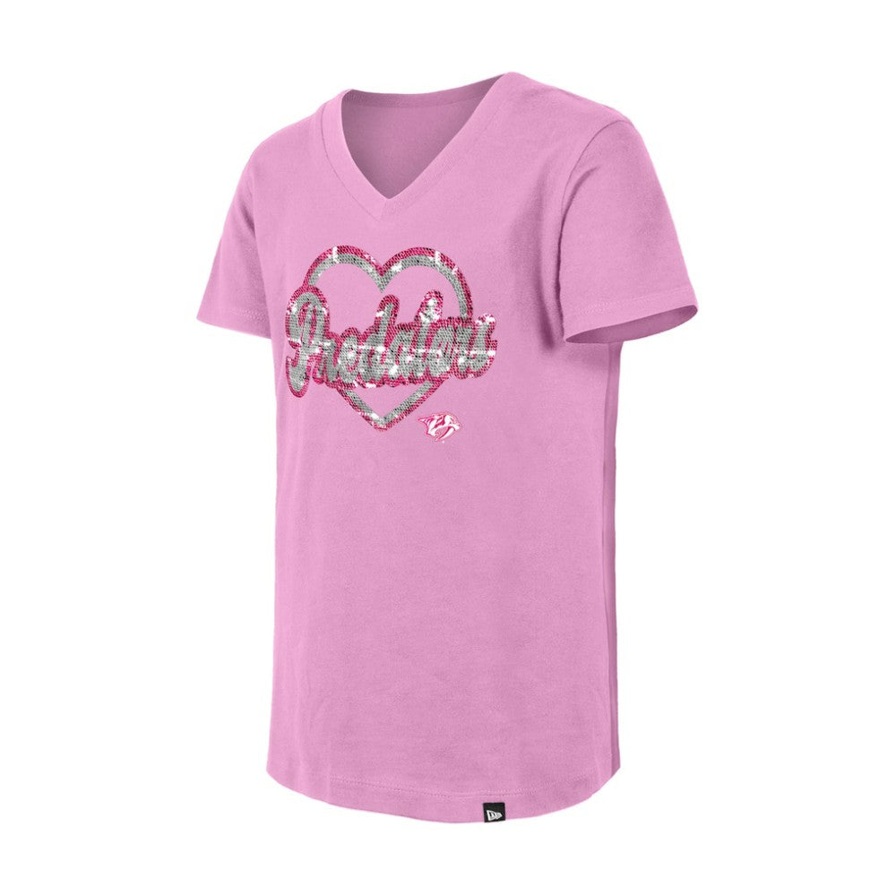 NHL Pink Nashville Predators New Era Girl's Youth Flip Sequin V-Neck T-Shirt
