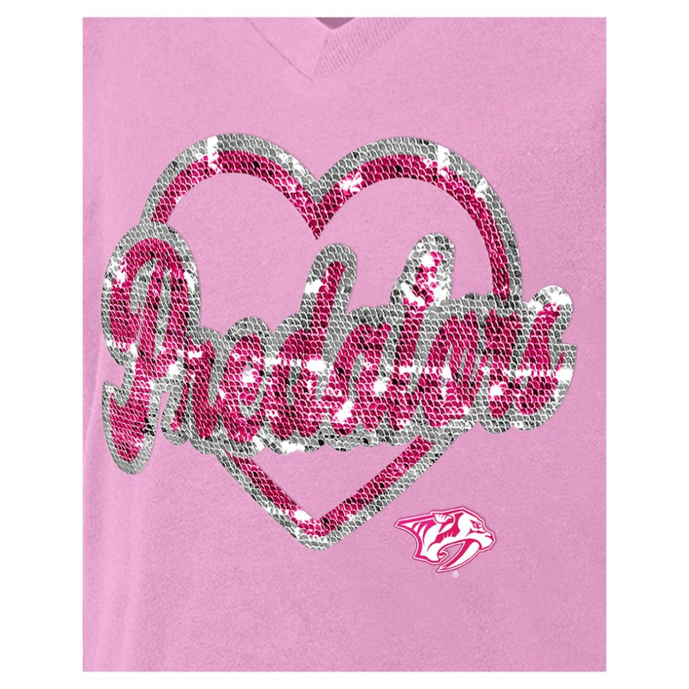 NHL Pink Nashville Predators New Era Girl's Youth Flip Sequin V-Neck T-Shirt