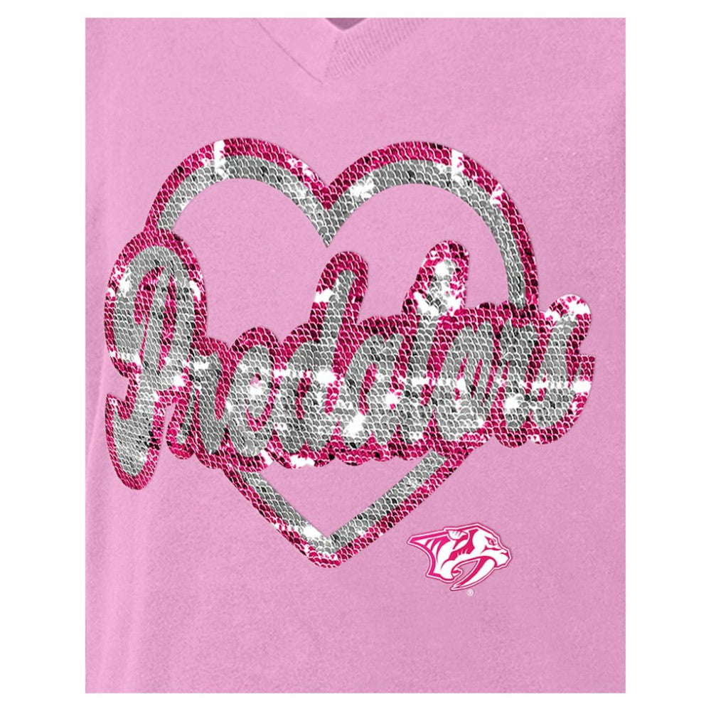 NHL Pink Nashville Predators New Era Girl's Youth Flip Sequin V-Neck T-Shirt