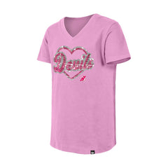 NHL Pink New Jersey Devils New Era Girl's Youth Flip Sequin V-Neck T-Shirt