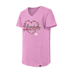 NHL Pink New York Islanders New Era Girl's Youth Flip Sequin V-Neck T-Shirt