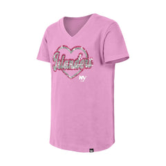 NHL Pink New York Islanders New Era Girl's Youth Flip Sequin V-Neck T-Shirt