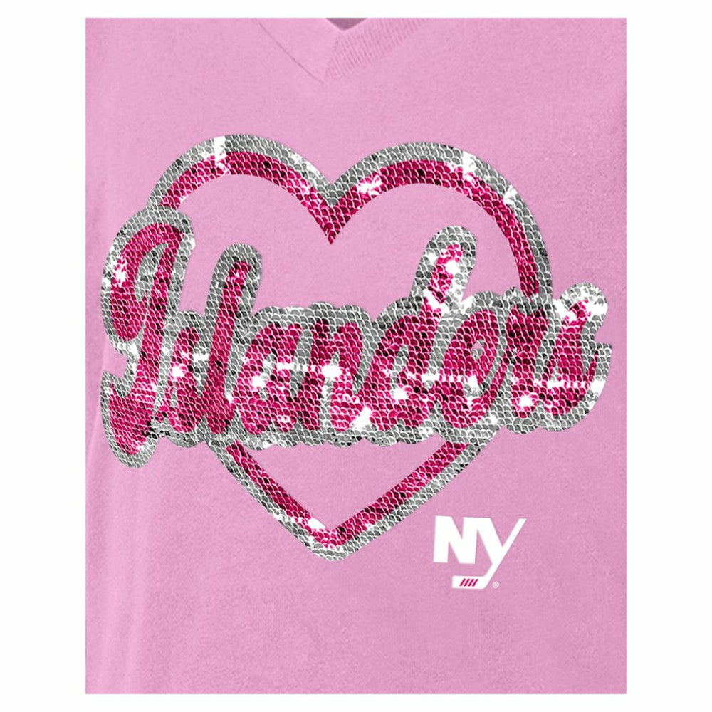 NHL Pink New York Islanders New Era Girl's Youth Flip Sequin V-Neck T-Shirt