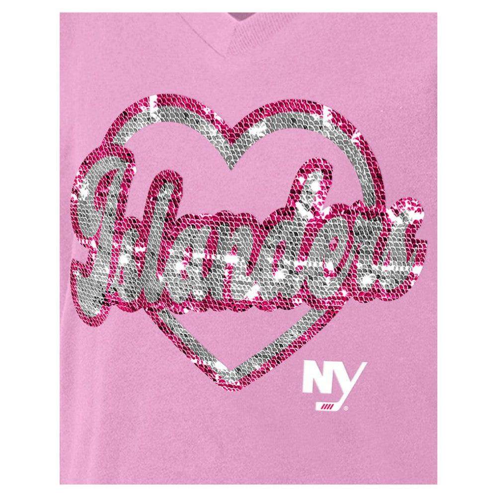 NHL Pink New York Islanders New Era Girl's Youth Flip Sequin V-Neck T-Shirt