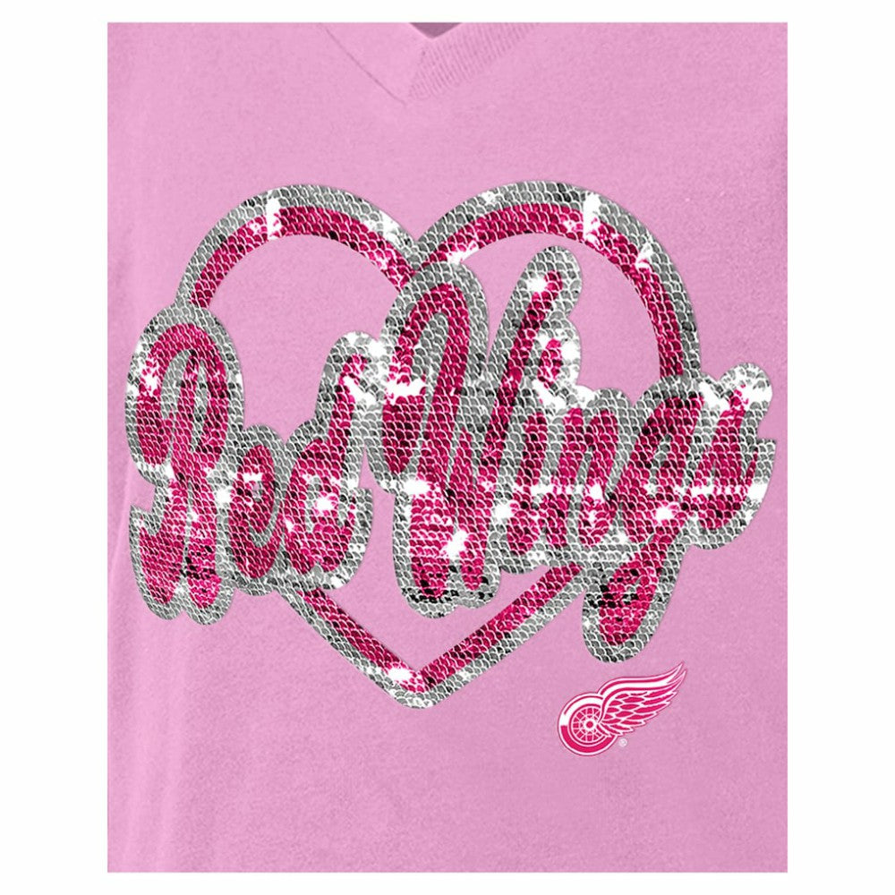 NHL Pink Detroit Red Wings New Era Girl's Youth Flip Sequin V-Neck T-Shirt
