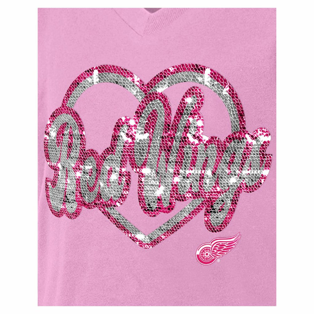 NHL Pink Detroit Red Wings New Era Girl's Youth Flip Sequin V-Neck T-Shirt
