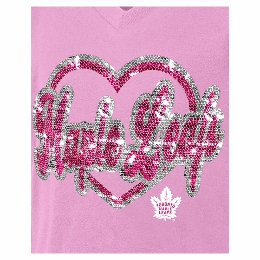 NHL Pink Toronto Maple Leafs New Era Girl's Youth Flip Sequin V-Neck T-Shirt