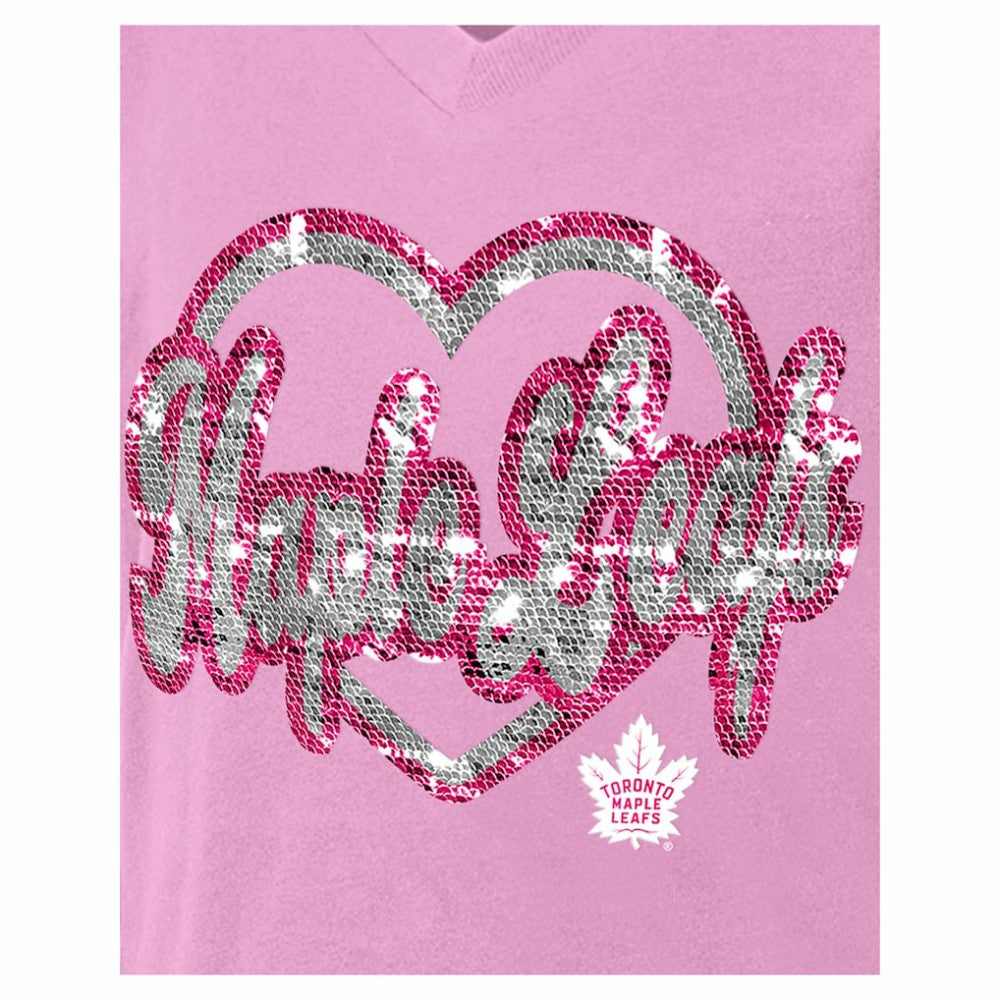 NHL Pink Toronto Maple Leafs New Era Girl's Youth Flip Sequin V-Neck T-Shirt