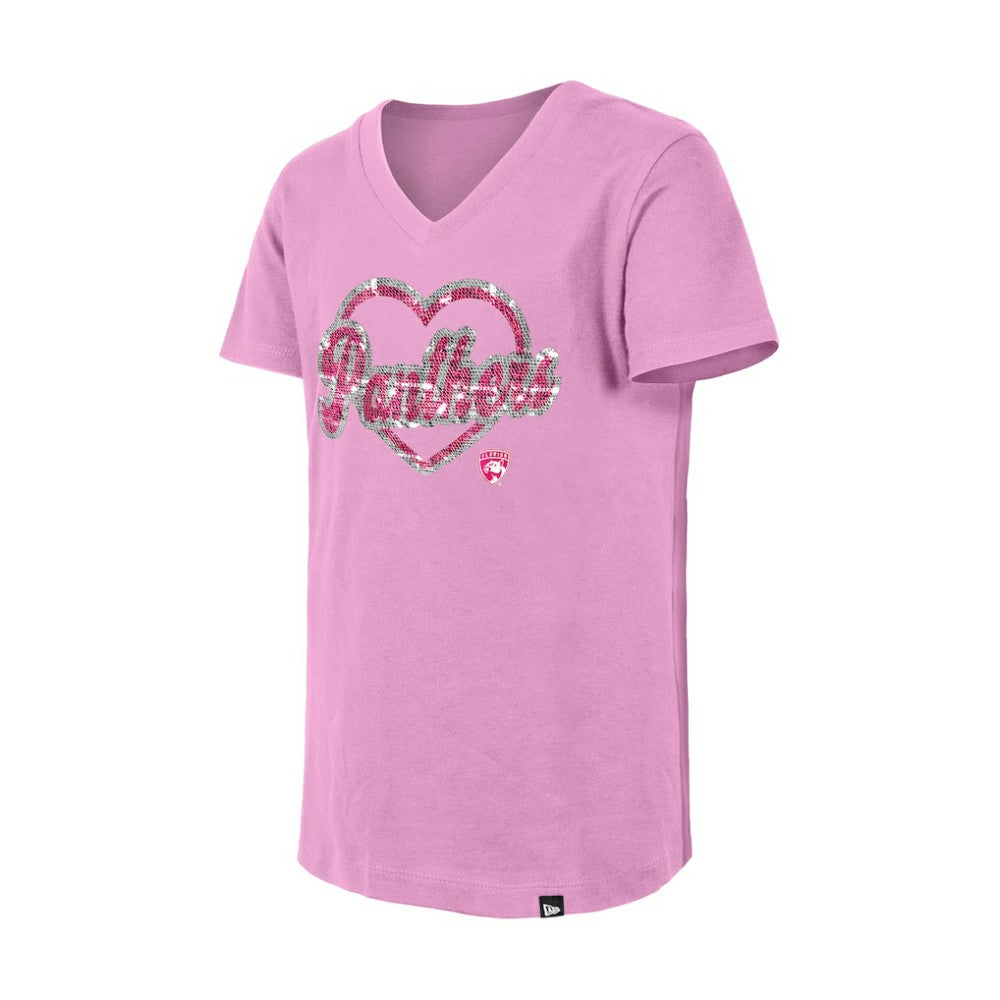 NHL Pink Florida Panthers New Era Girl's Youth Flip Sequin V-Neck T-Shirt