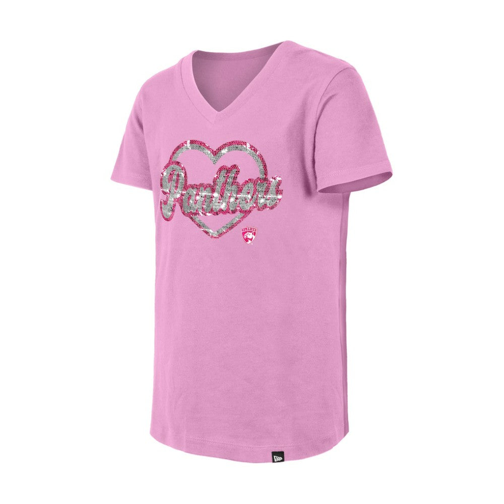 NHL Pink Florida Panthers New Era Girl's Youth Flip Sequin V-Neck T-Shirt