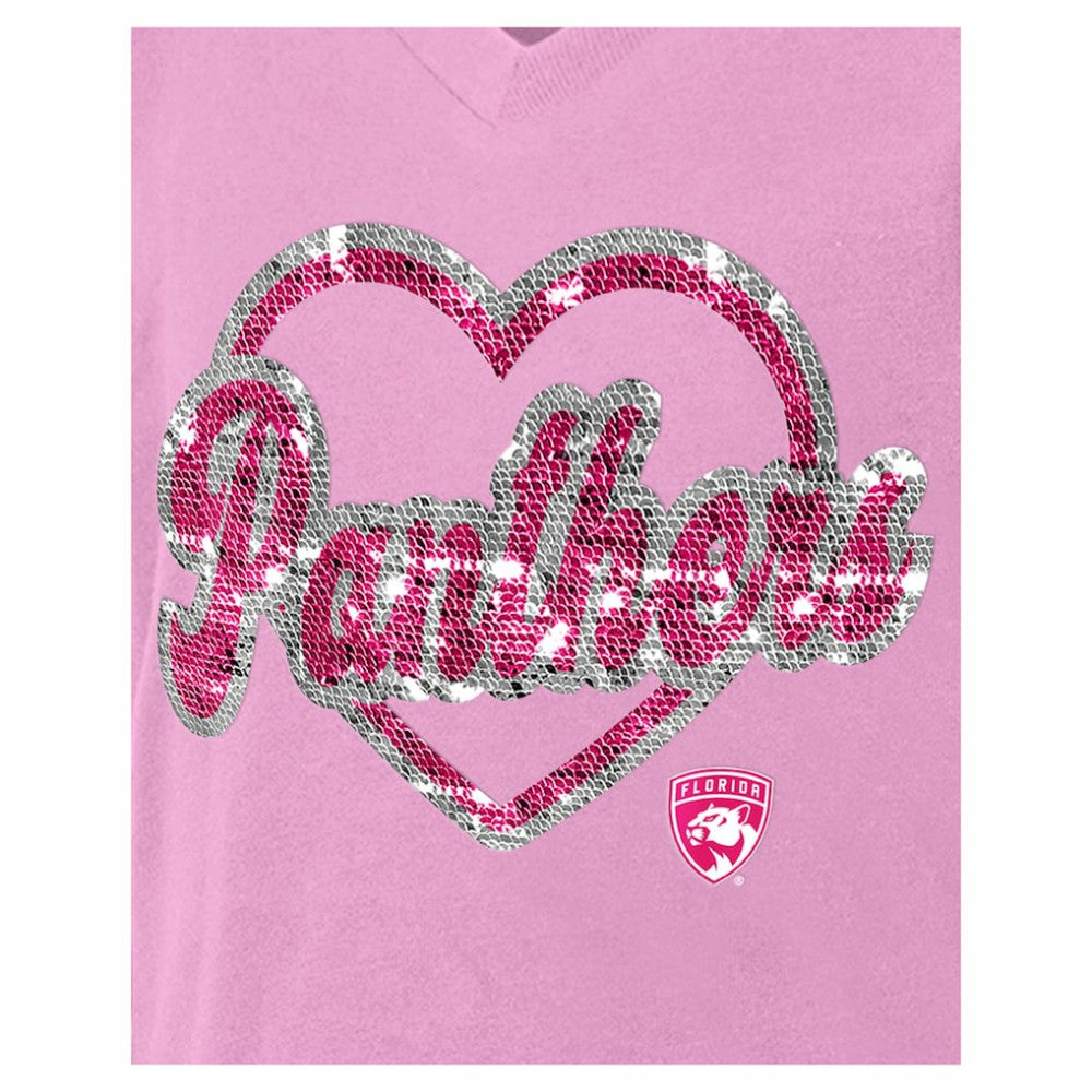 NHL Pink Florida Panthers New Era Girl's Youth Flip Sequin V-Neck T-Shirt