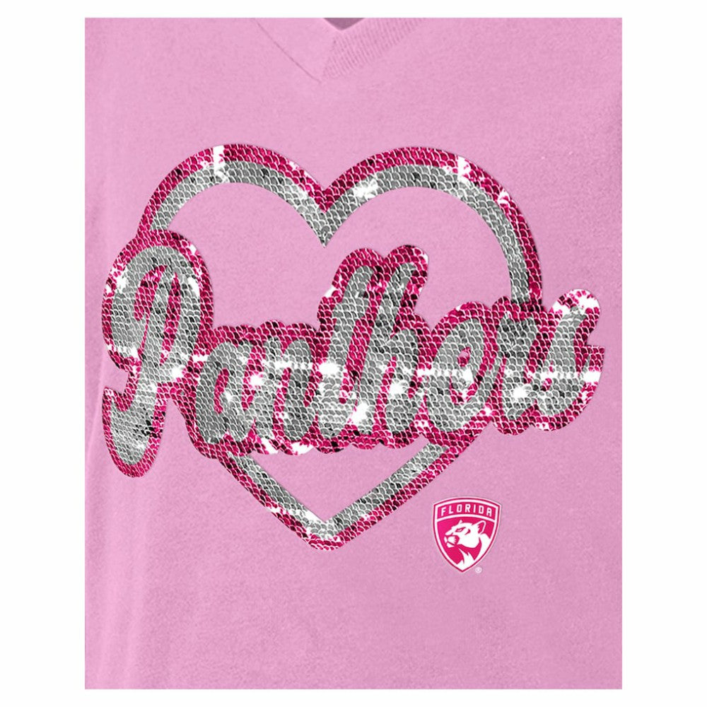 NHL Pink Florida Panthers New Era Girl's Youth Flip Sequin V-Neck T-Shirt