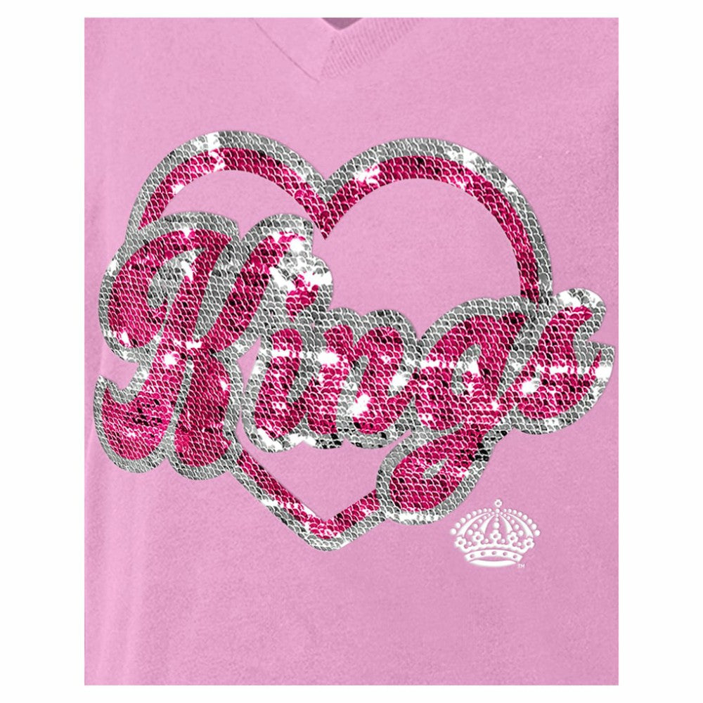 NHL Pink Los Angeles Kings New Era Girl's Youth Flip Sequin V-Neck T-Shirt