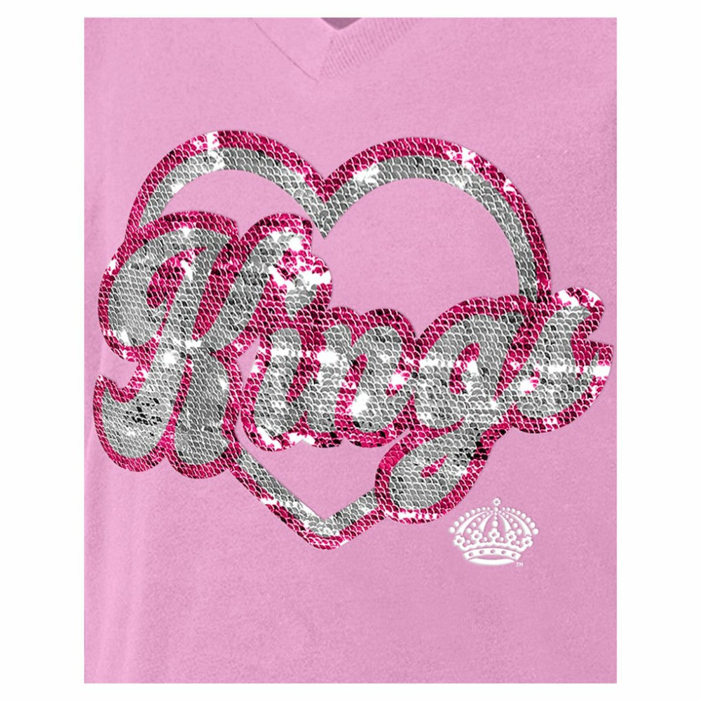 NHL Pink Los Angeles Kings New Era Girl's Youth Flip Sequin V-Neck T-Shirt