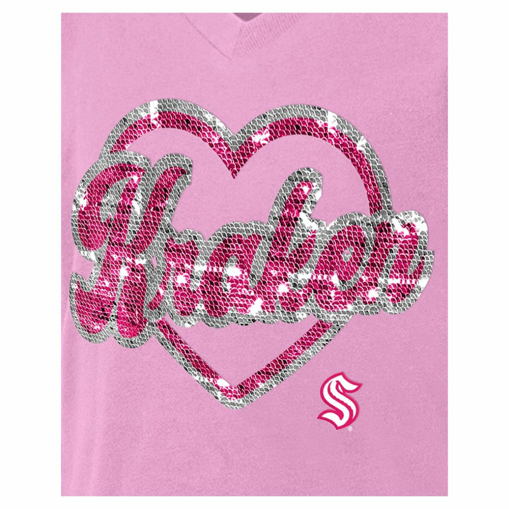 NHL Pink Seattle Kraken New Era Girl's Youth Flip Sequin V-Neck T-Shirt
