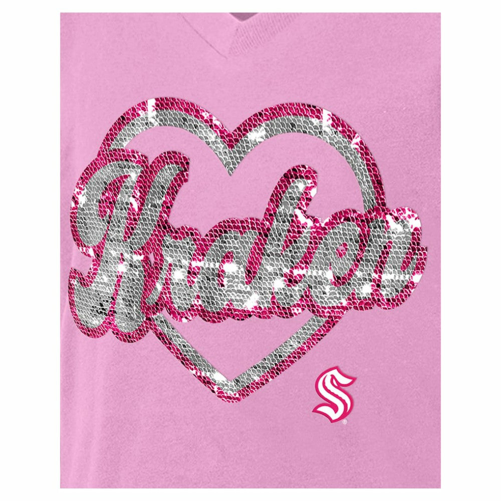 NHL Pink Seattle Kraken New Era Girl's Youth Flip Sequin V-Neck T-Shirt