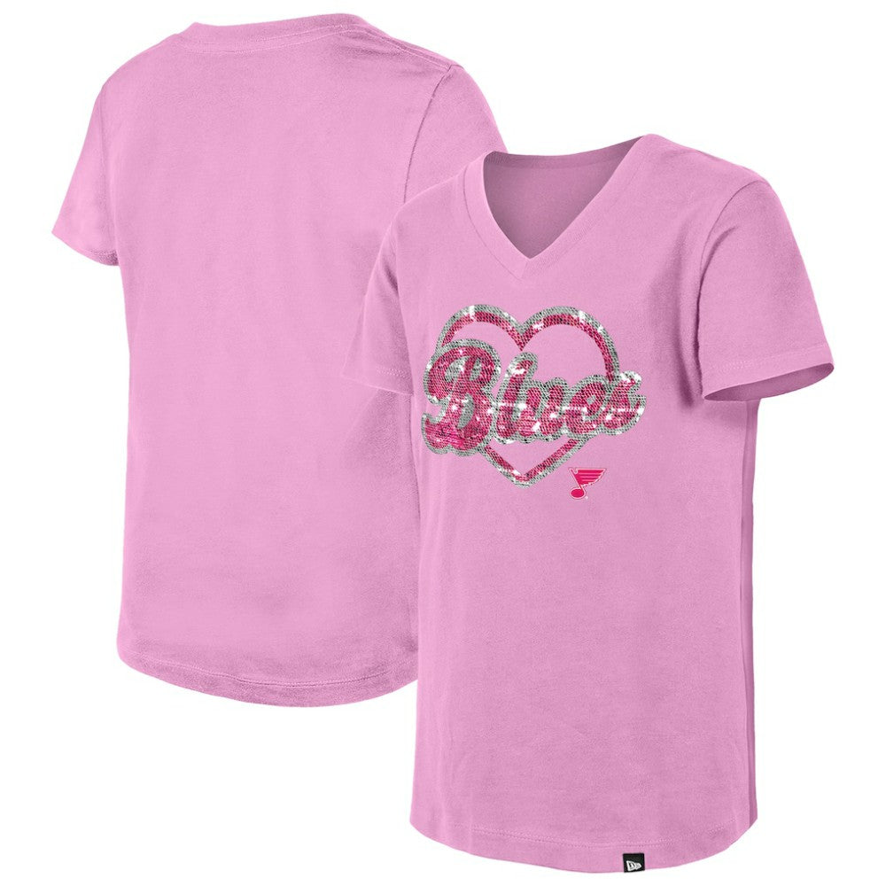 NHL Pink St. Louis Blues New Era Girl's Youth Flip Sequin V-Neck T-Shirt