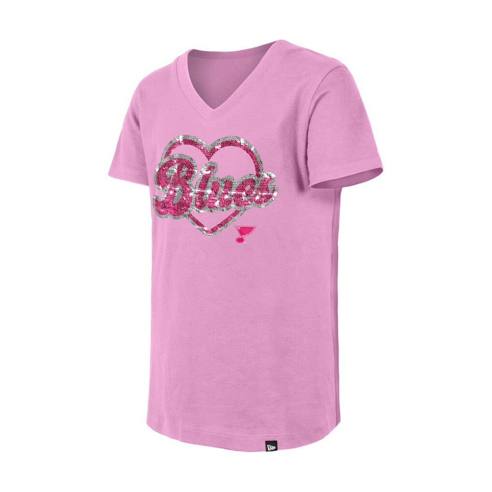 NHL Pink St. Louis Blues New Era Girl's Youth Flip Sequin V-Neck T-Shirt