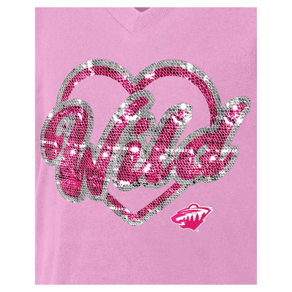 NHL Pink Minnesota Wild New Era Girl's Youth Flip Sequin V-Neck T-Shirt