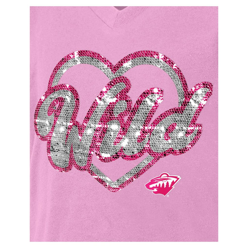 NHL Pink Minnesota Wild New Era Girl's Youth Flip Sequin V-Neck T-Shirt