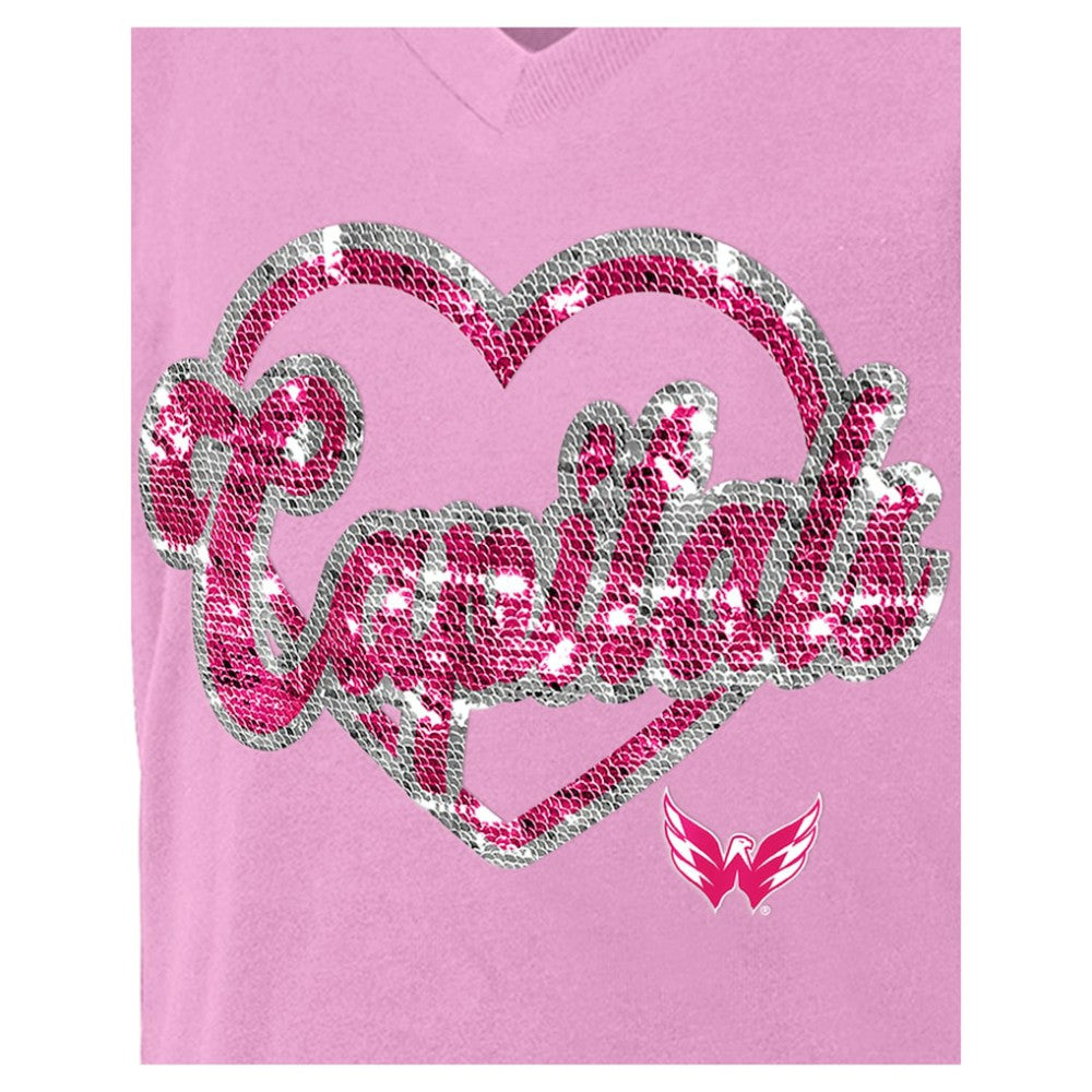 NHL Pink Washington Capitals New Era Girl's Youth Flip Sequin V-Neck T-Shirt
