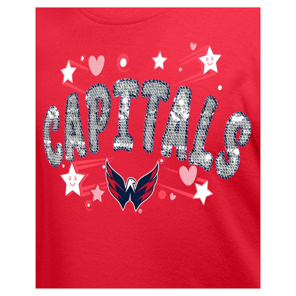 NHL Red Washington Capitals New Era Girl's Youth Flip Sequin T-Shirt