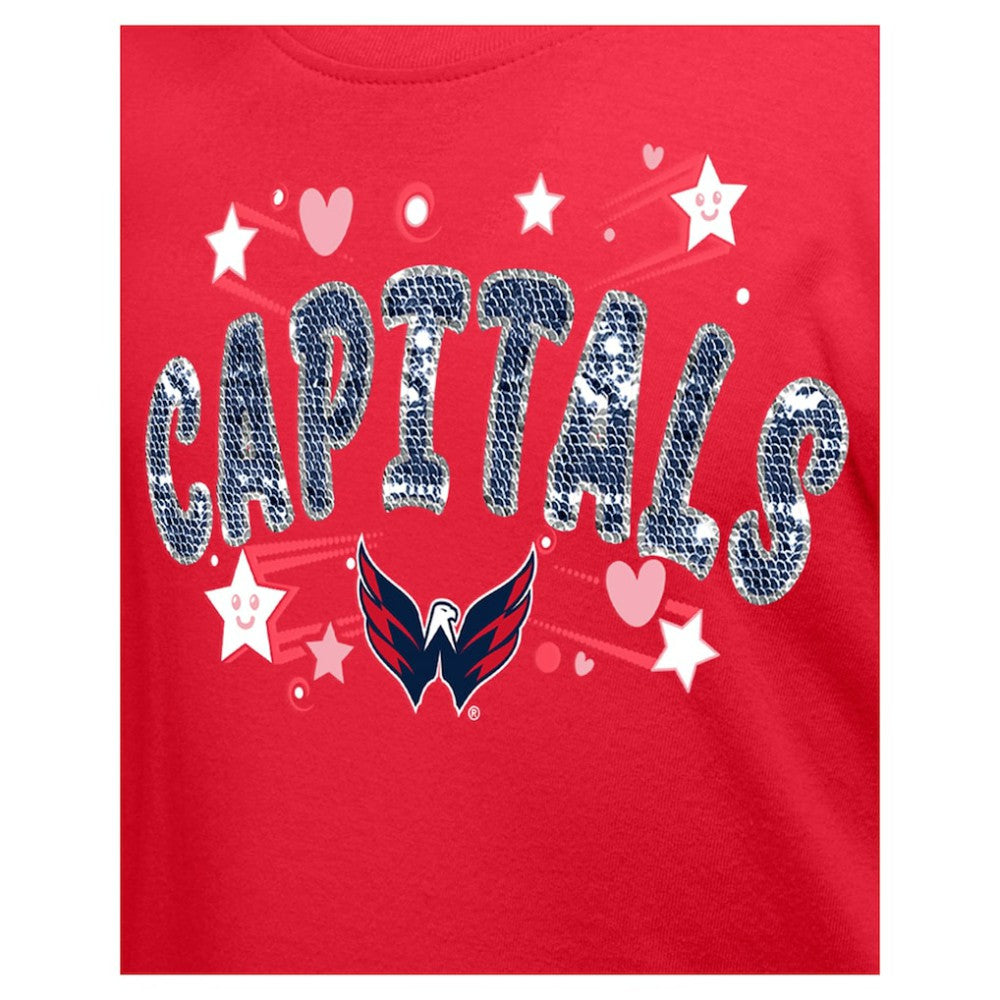 NHL Red Washington Capitals New Era Girl's Youth Flip Sequin T-Shirt