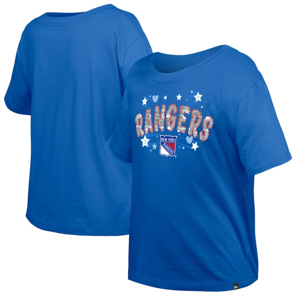 NHL Blue New York Rangers New Era Girl's Youth Flip Sequin T-Shirt