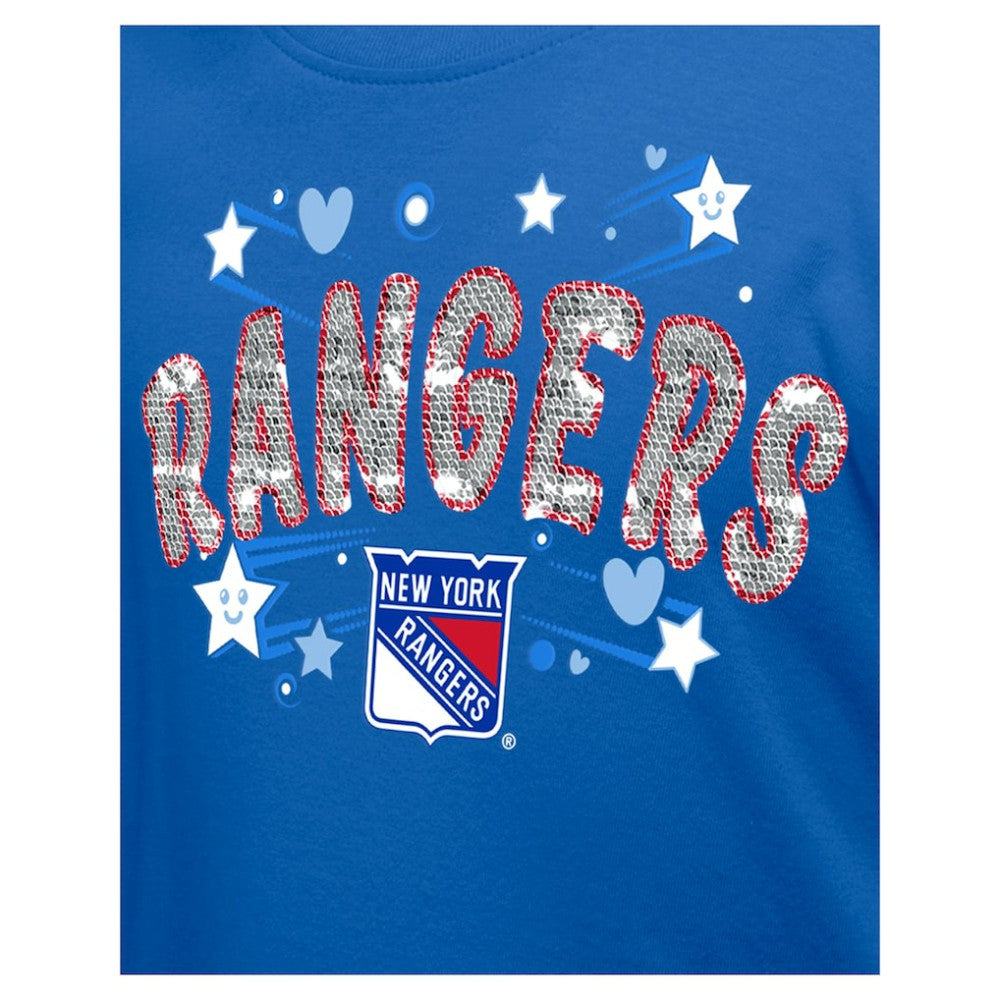 NHL Blue New York Rangers New Era Girl's Youth Flip Sequin T-Shirt