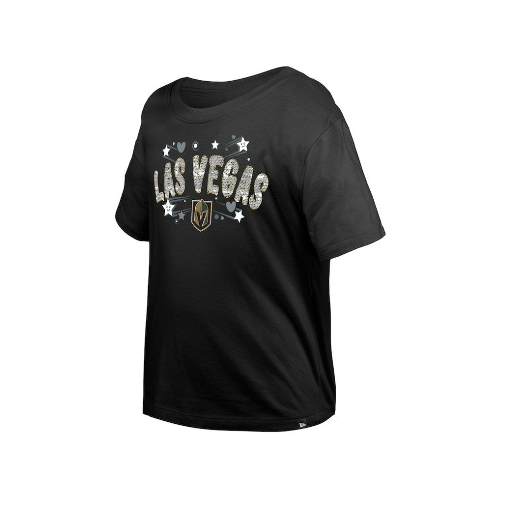 NHL Black Vegas Golden Knights New Era Girl's Youth Flip Sequin T-Shirt