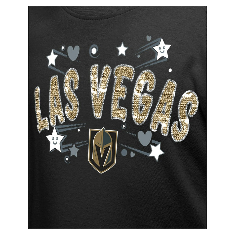 NHL Black Vegas Golden Knights New Era Girl's Youth Flip Sequin T-Shirt