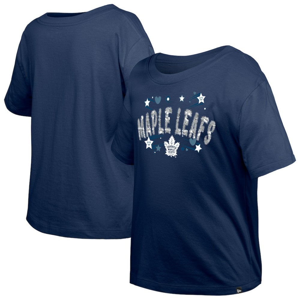 NHL Navy Toronto Maple Leafs New Era Girl's Youth Flip Sequin T-Shirt