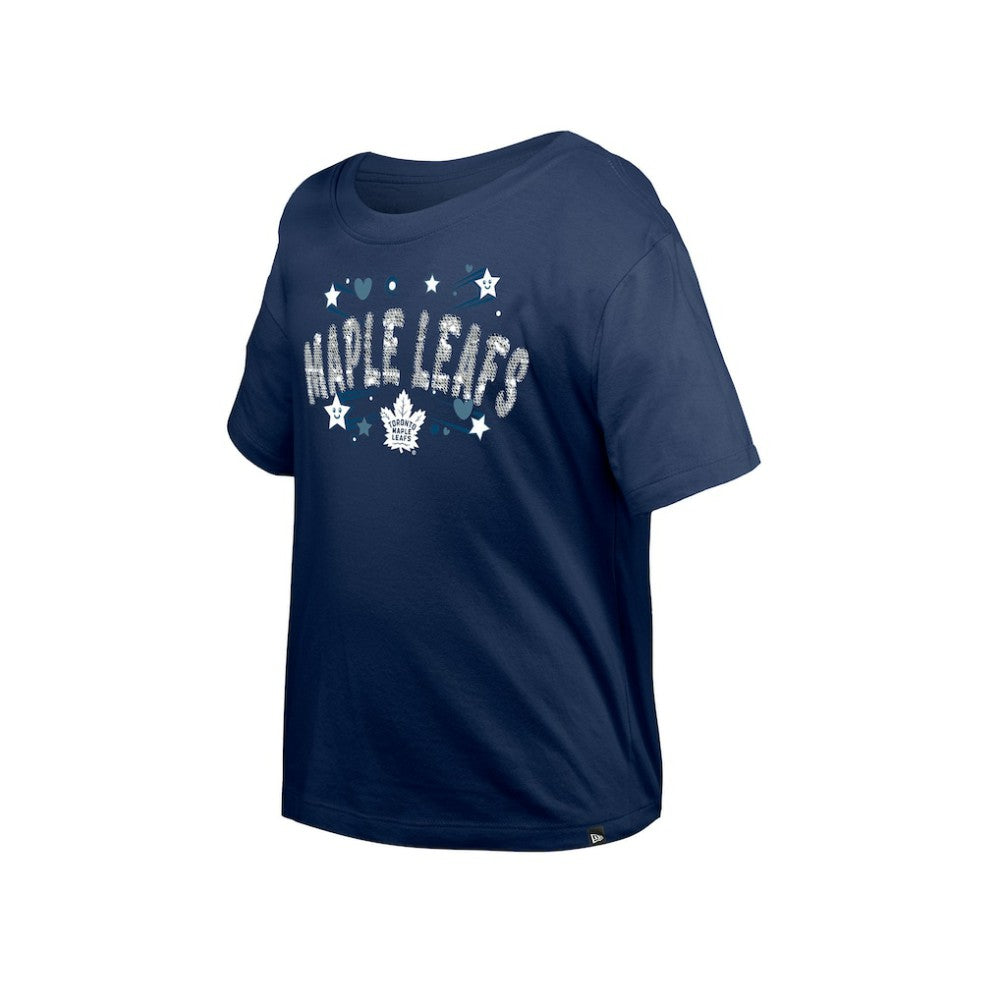 NHL Navy Toronto Maple Leafs New Era Girl's Youth Flip Sequin T-Shirt
