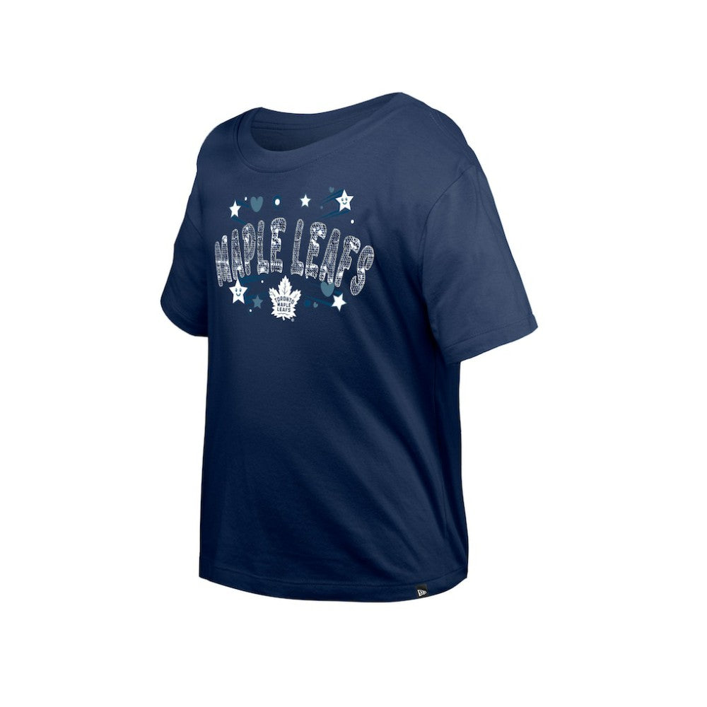NHL Navy Toronto Maple Leafs New Era Girl's Youth Flip Sequin T-Shirt