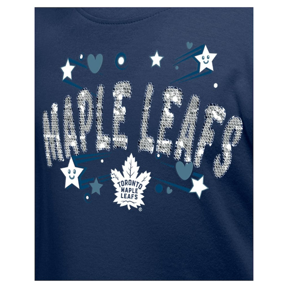 NHL Navy Toronto Maple Leafs New Era Girl's Youth Flip Sequin T-Shirt