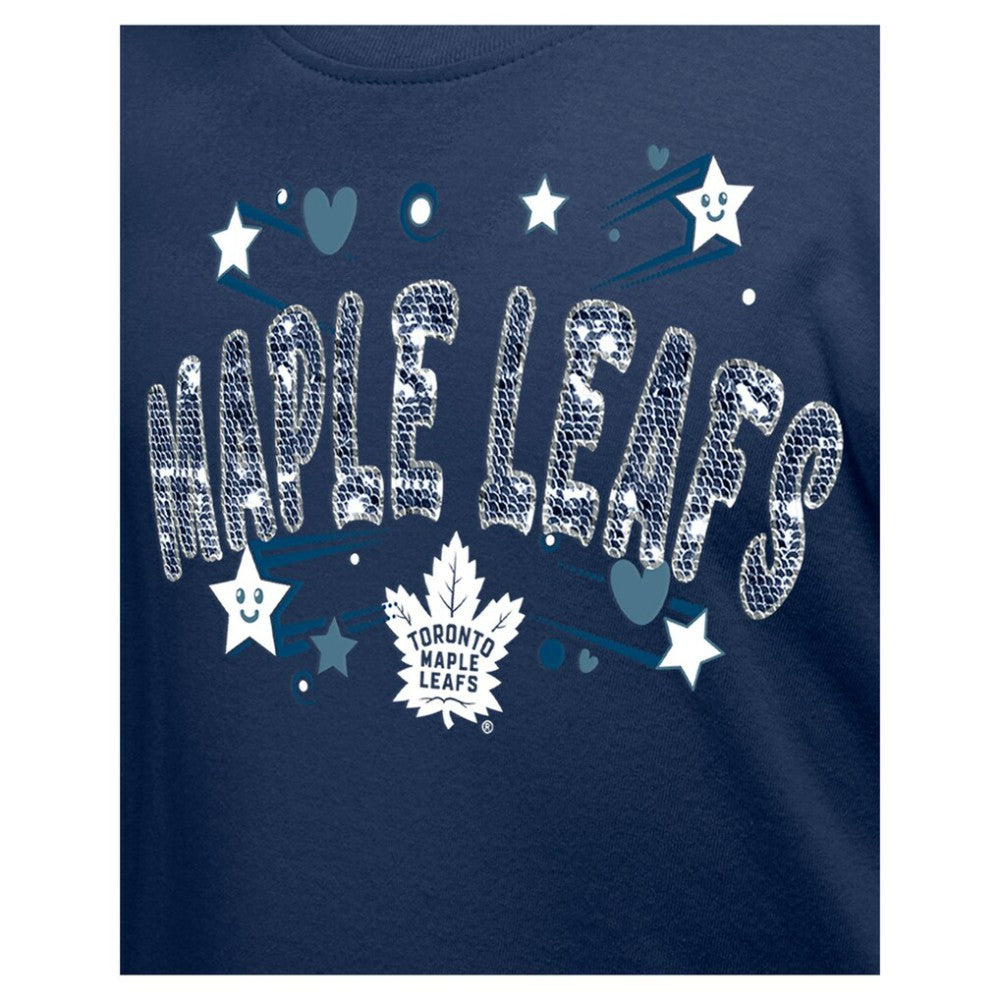 NHL Navy Toronto Maple Leafs New Era Girl's Youth Flip Sequin T-Shirt