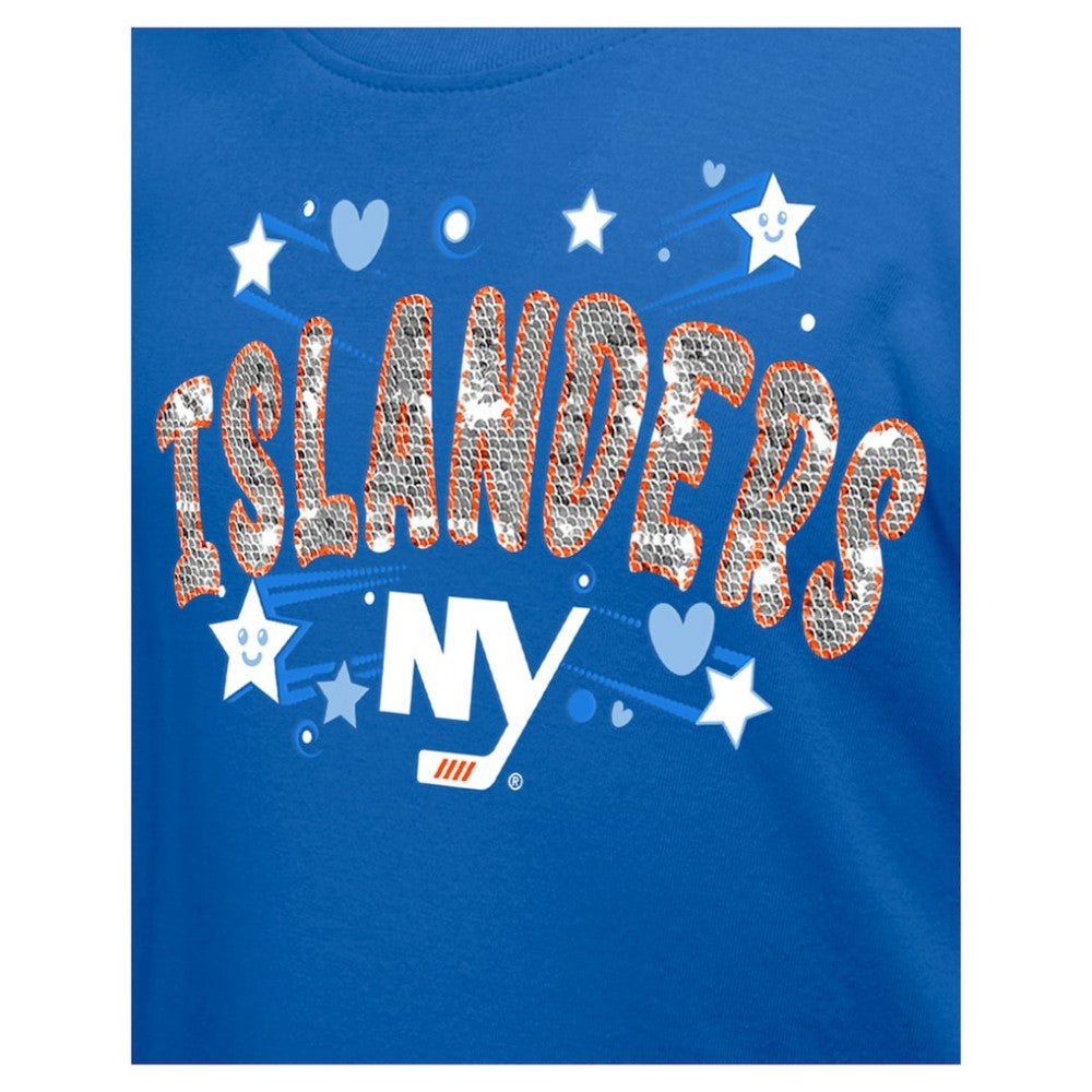 NHL Blue New York Islanders New Era Girl's Youth Flip Sequin T-Shirt
